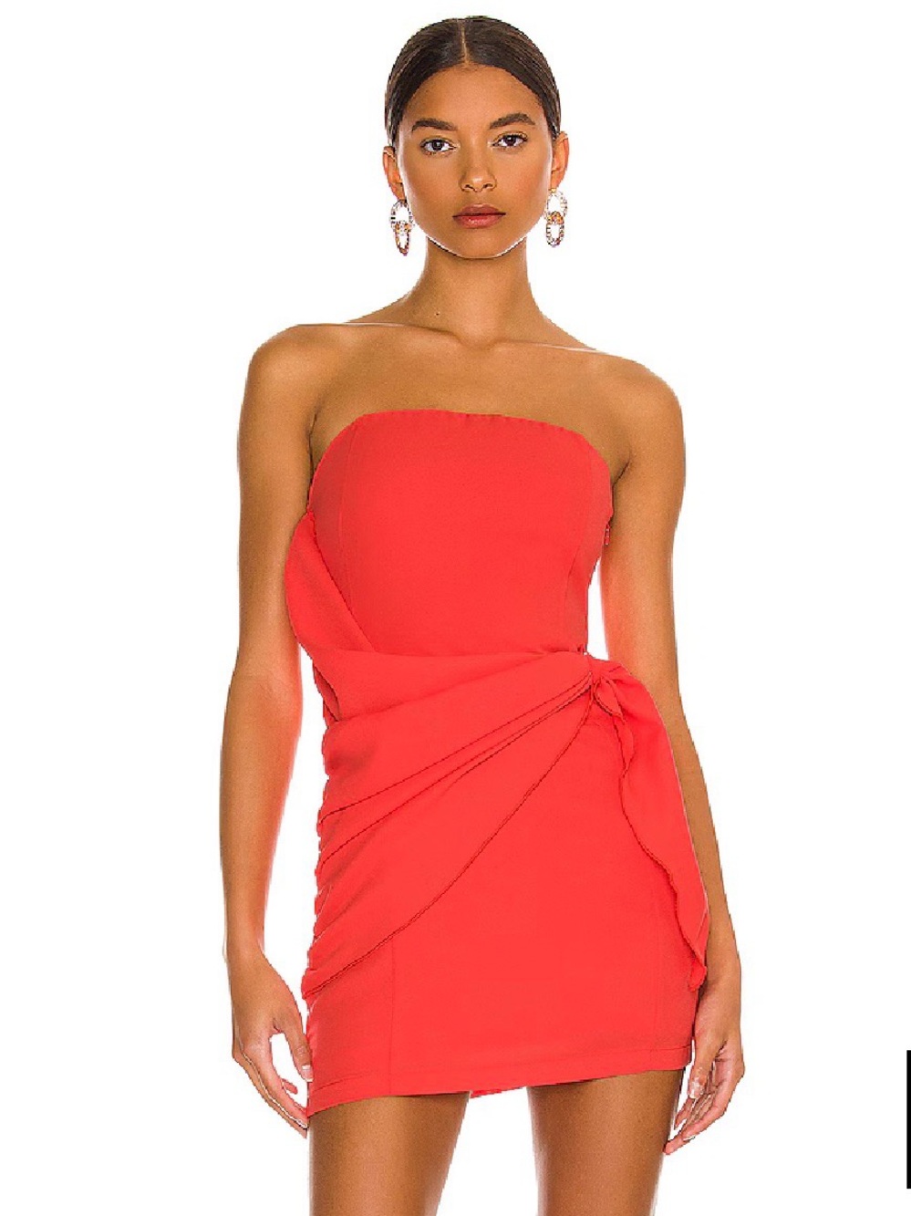superdown Strapless Red Mini Dress with Side Knot